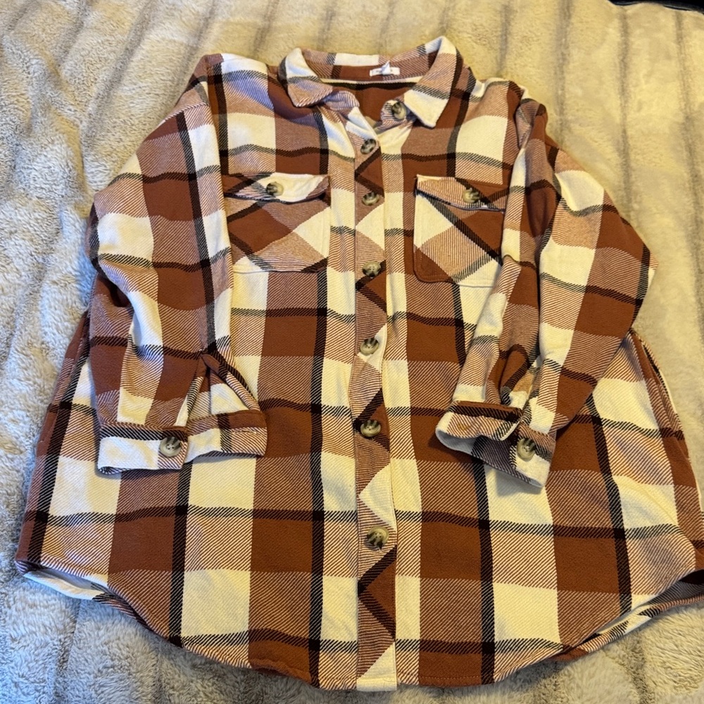 Maurices Brown and White Plaid Button Down Shirt